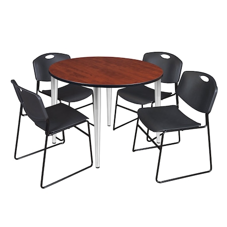 Regency Kahlo Round Table & Chair Sets, 48 W, 48 L, 29 H, Wood, Metal, Polypropylene Top, Cherry TPL48RNDCHCM44BK